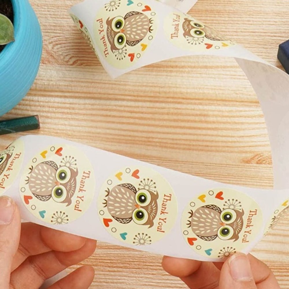 50 THANK YOU Sticker Owl Design 1.5"